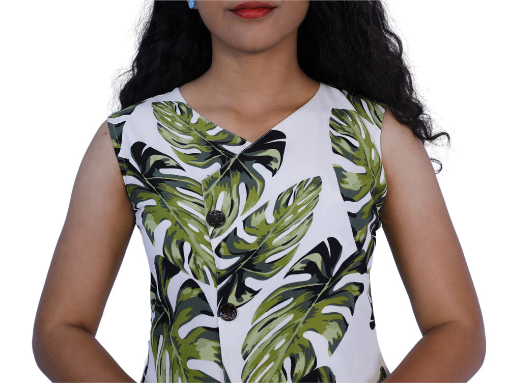 Women Ethnic leaf print White Dress | S3W211