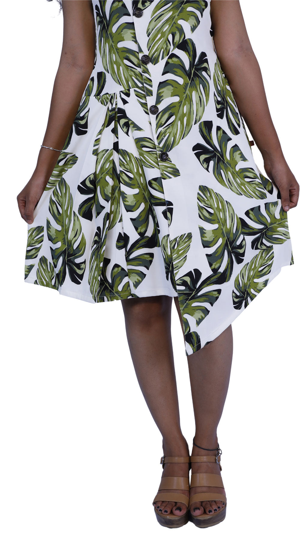 Women Ethnic leaf print White Dress | S3W211