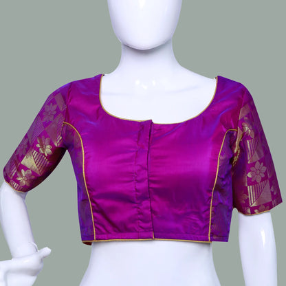 Broad Round neck Magenta Pink with Violet Butta princess Cut Blouse | S3B26