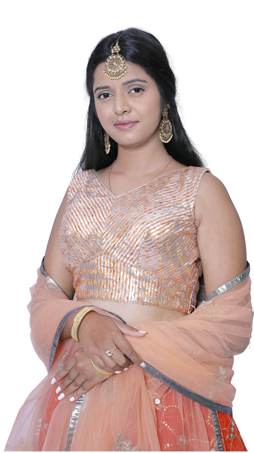 Embroidered Stitched Orange Lehenga Choli | S3SKD311