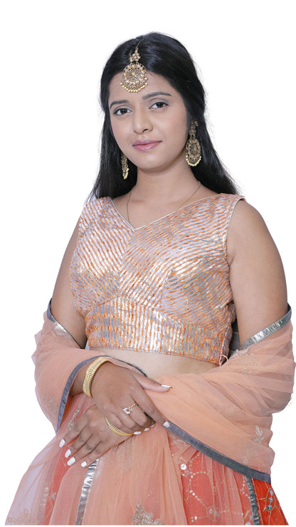 Embroidered Stitched Orange Lehenga Choli | S3SKD311