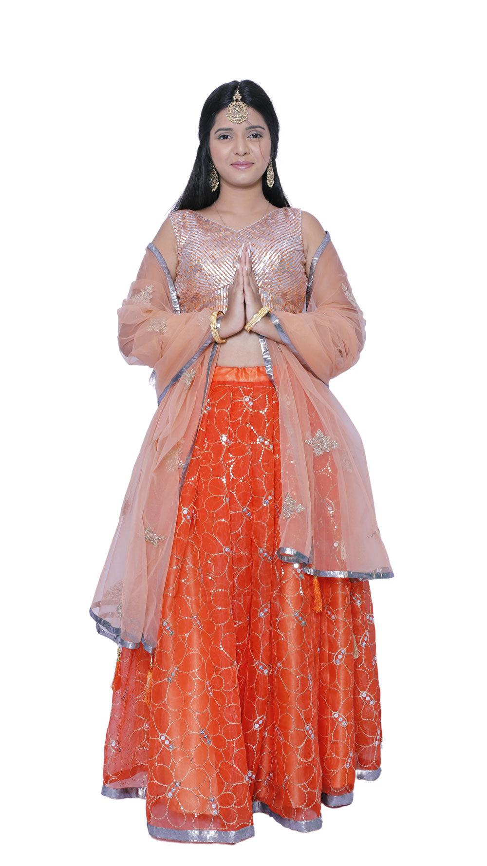 Embroidered Stitched Orange Lehenga Choli | S3SKD311