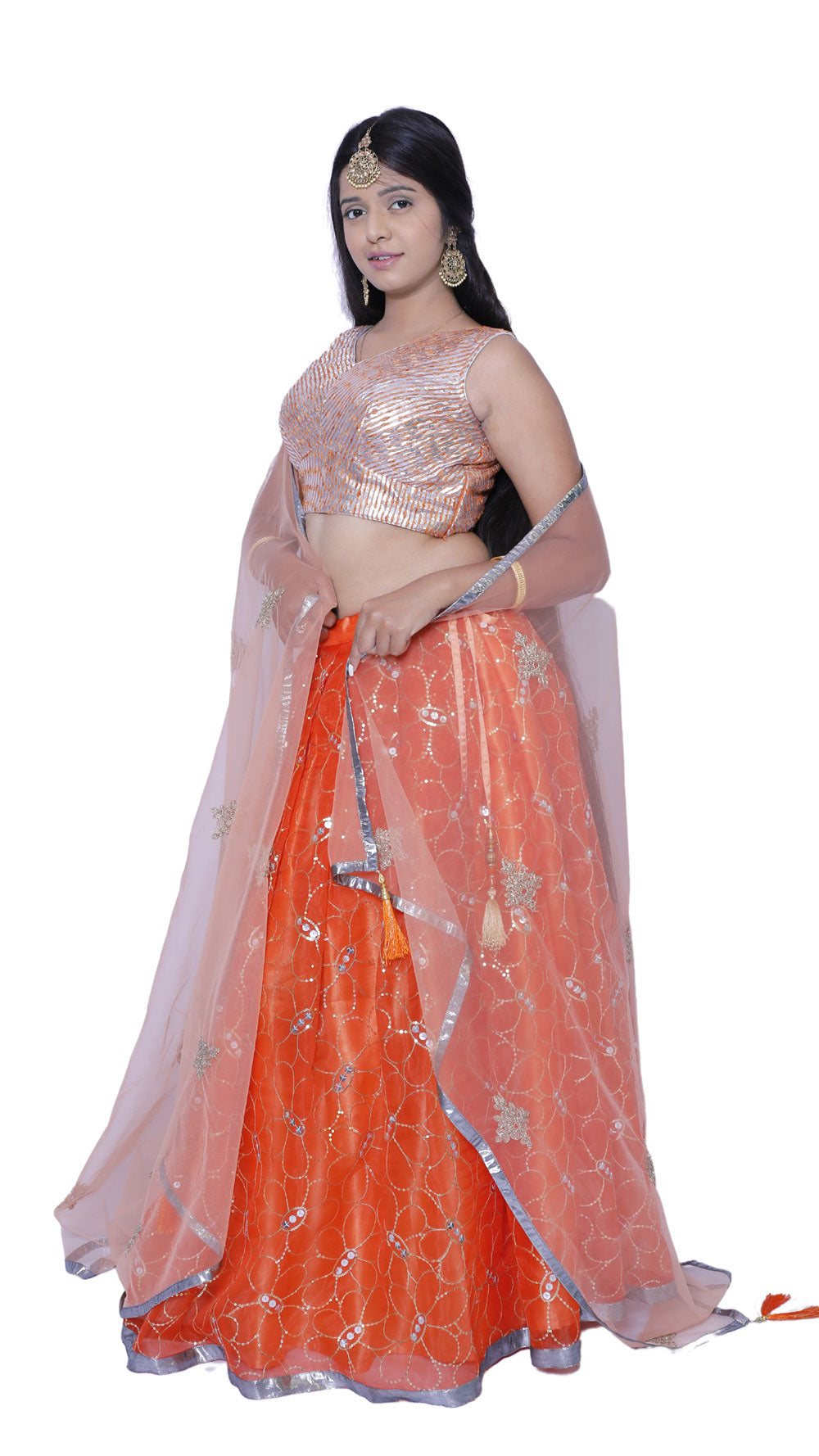 Embroidered Stitched Orange Lehenga Choli | S3SKD311