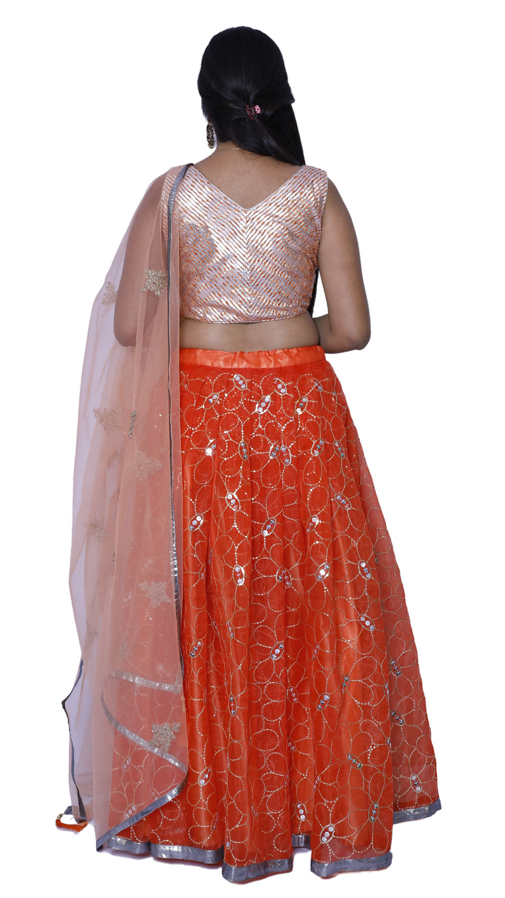 Embroidered Stitched Orange Lehenga Choli | S3SKD311
