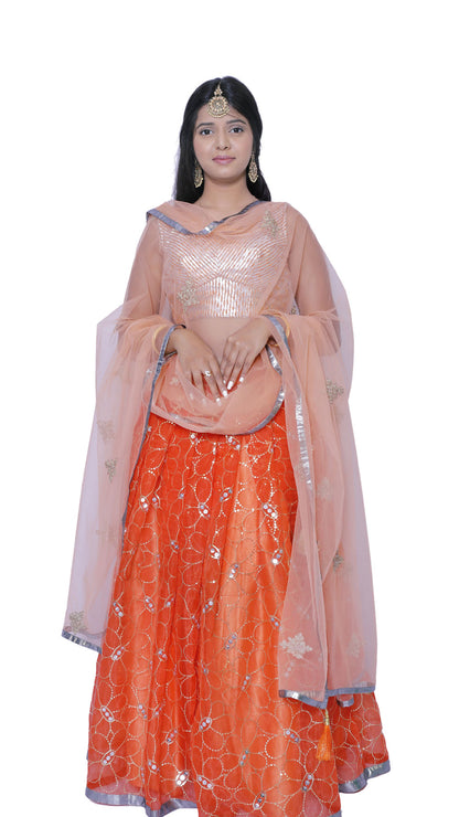 Embroidered Stitched Orange Lehenga Choli | S3SKD311