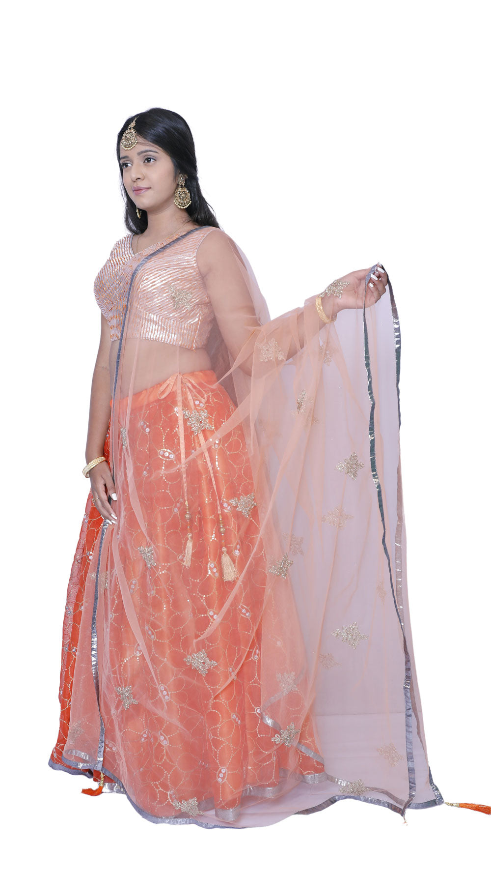 Embroidered Stitched Orange Lehenga Choli | S3SKD311