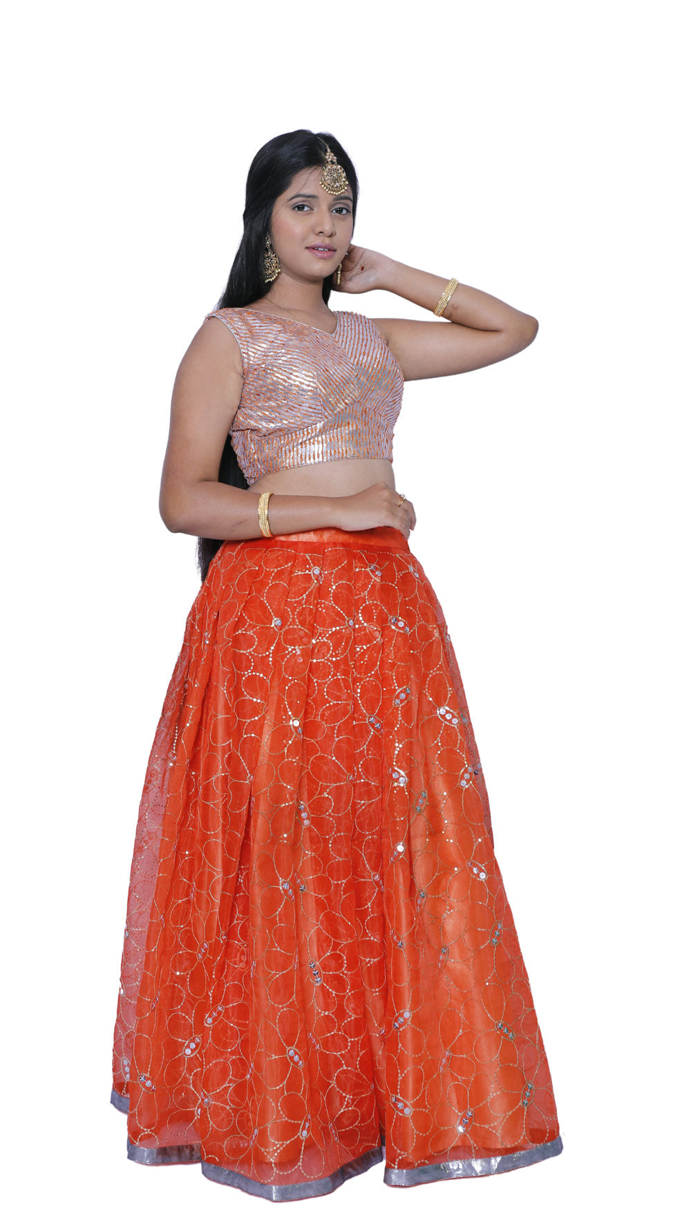 Embroidered Stitched Orange Lehenga Choli | S3SKD311