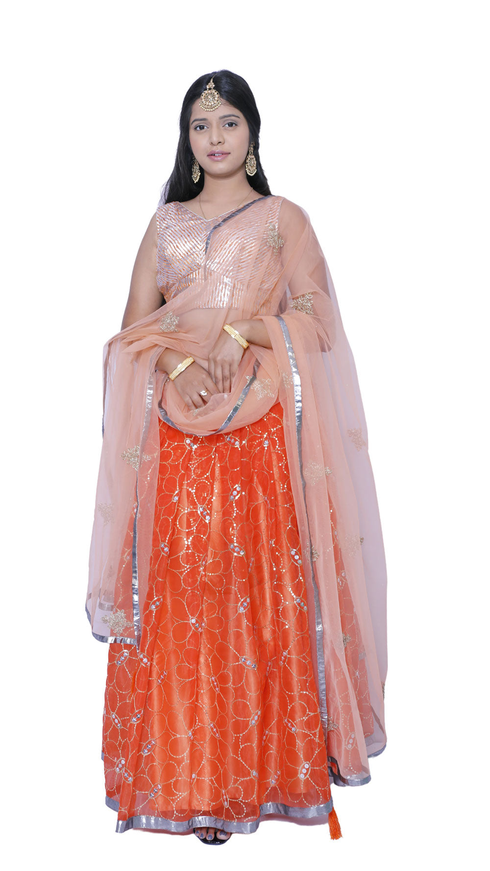 Embroidered Stitched Orange Lehenga Choli | S3SKD311