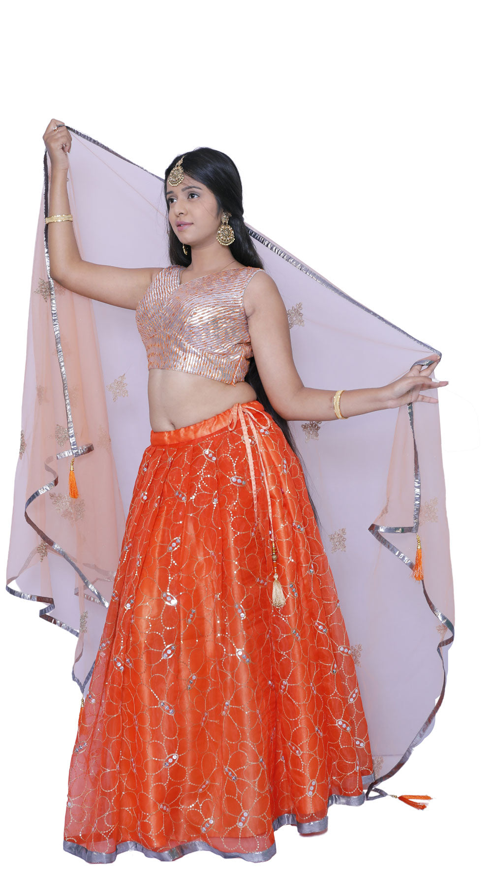 Embroidered Stitched Orange Lehenga Choli | S3SKD311