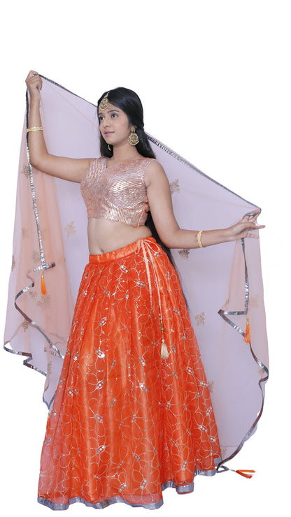 Embroidered Stitched Orange Lehenga Choli | S3SKD311
