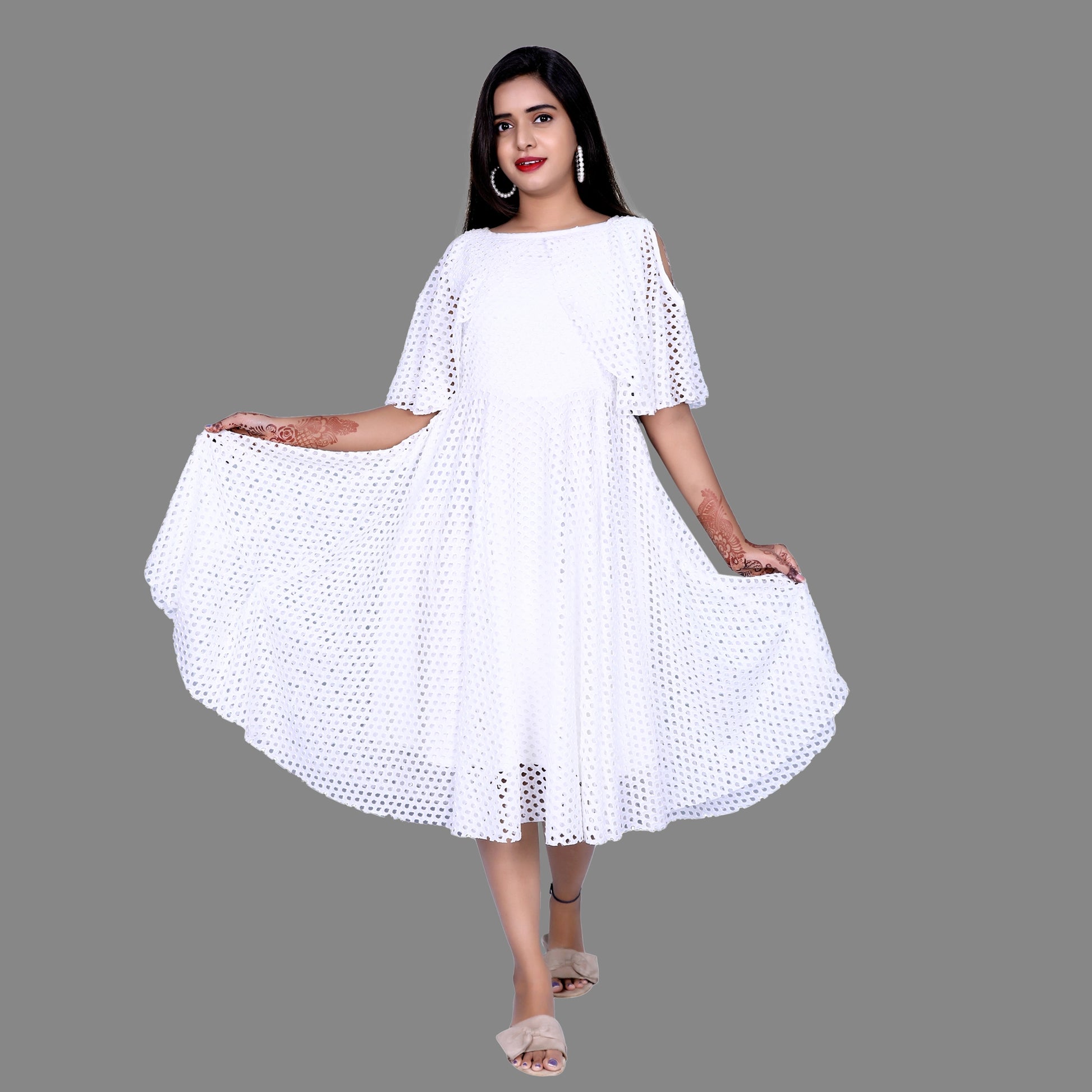 Womens Net Fabric White One Piece Dress