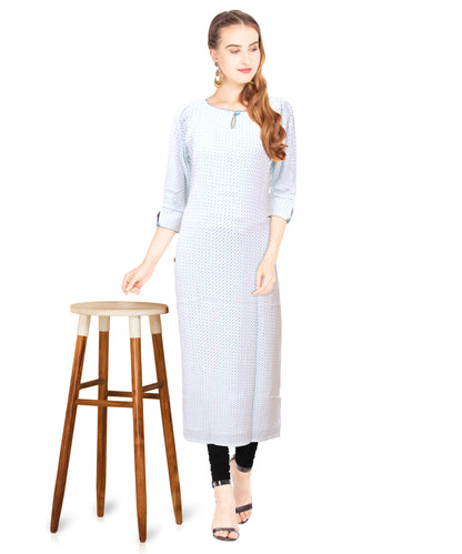White Straight Cotton Kurta | S3K042