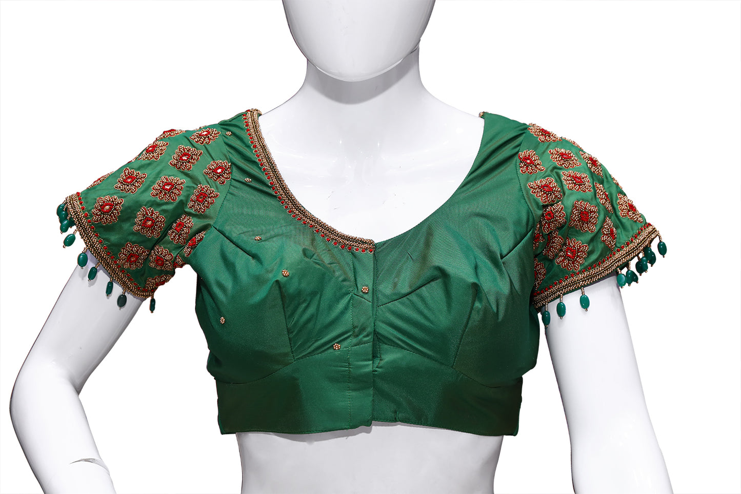 Bottle Green Maggam Work Blouse | S3MB37