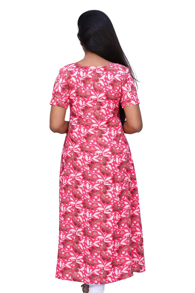 White&Red Floral Printed Front Slit Kurta | S3K740/A