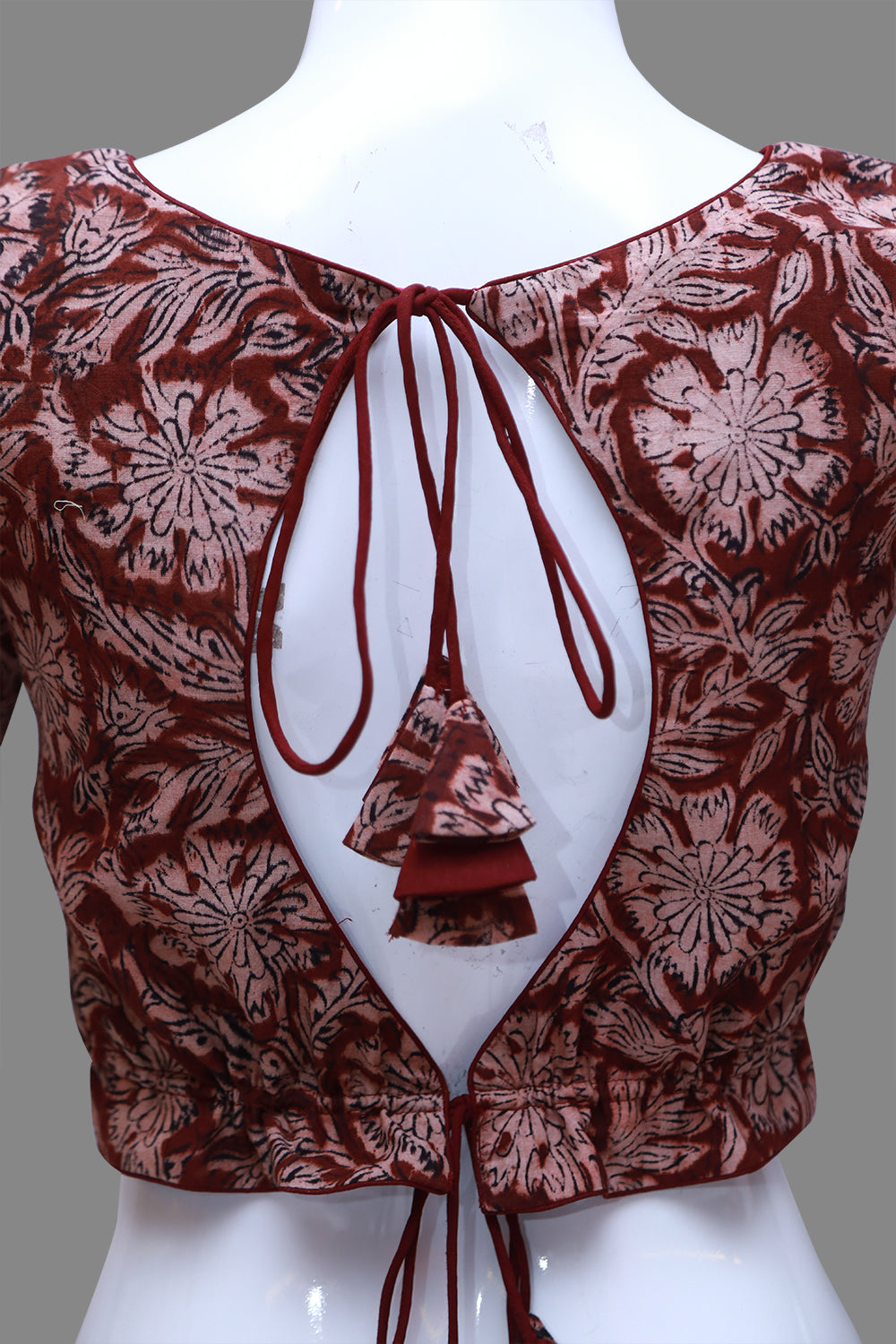 Maroon Kalamkari princess Cut 3/4th Sleeves & back Key hole Neck Blouse | S3B1166