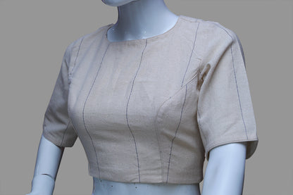 Off- White Planket Round Neck Elbow Sleeves Blouse | S3B1170