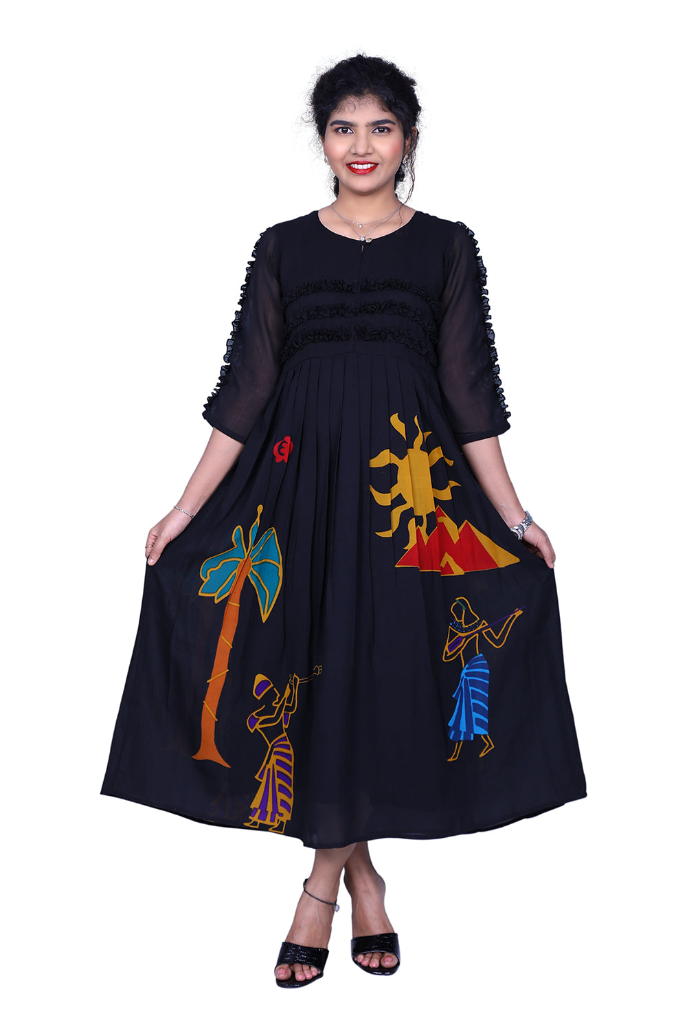 Black Georgette Printed Maxi | S3G866