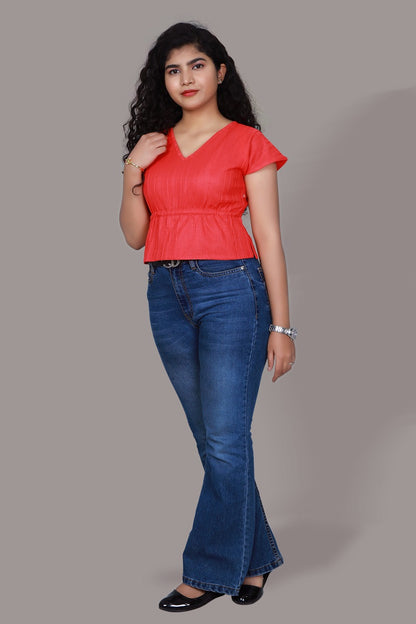 Rose Red Peplum Top | S3CT1087
