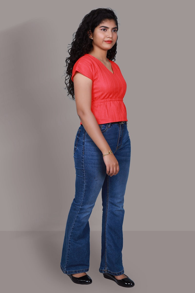 Rose Red Peplum Top | S3CT1087