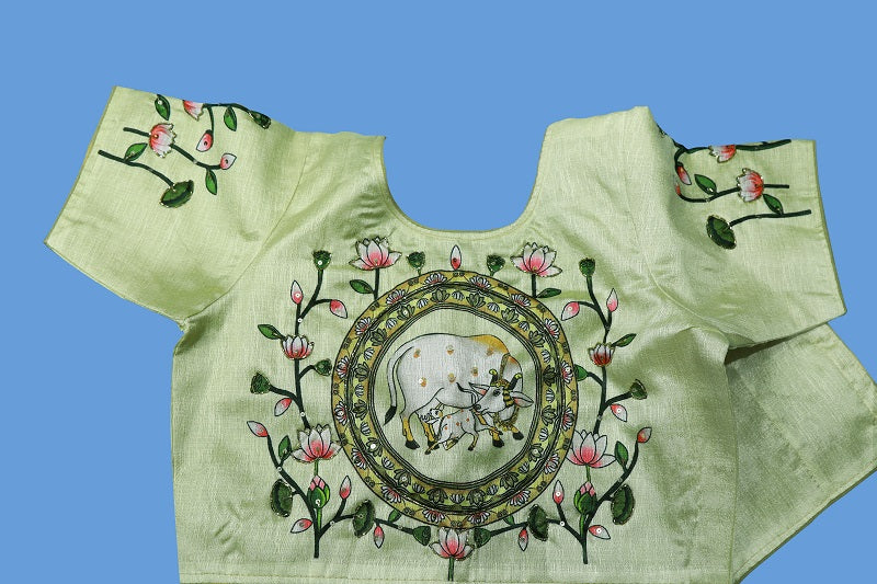 Pichwai Printed with Hand Work Readymade Blouse | S3MB40