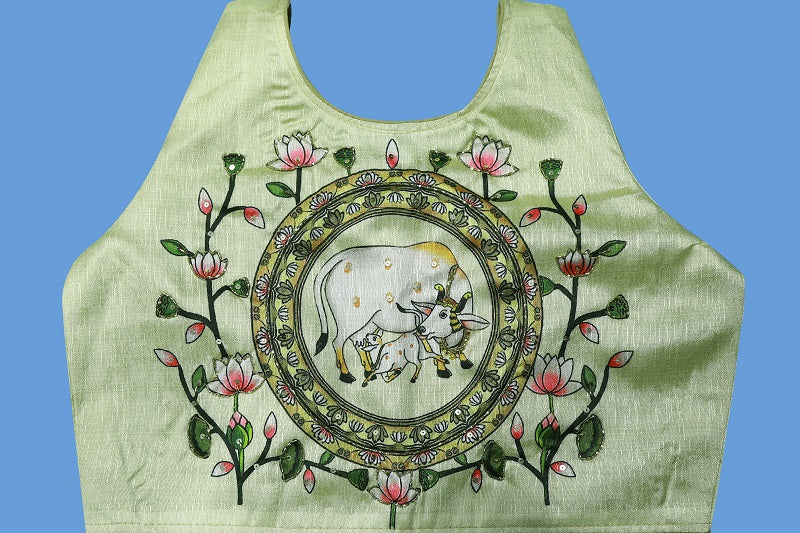 Pichwai Printed with Hand Work Readymade Blouse | S3MB40