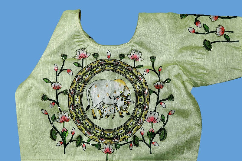 Pichwai Printed with Hand Work Readymade Blouse | S3MB40