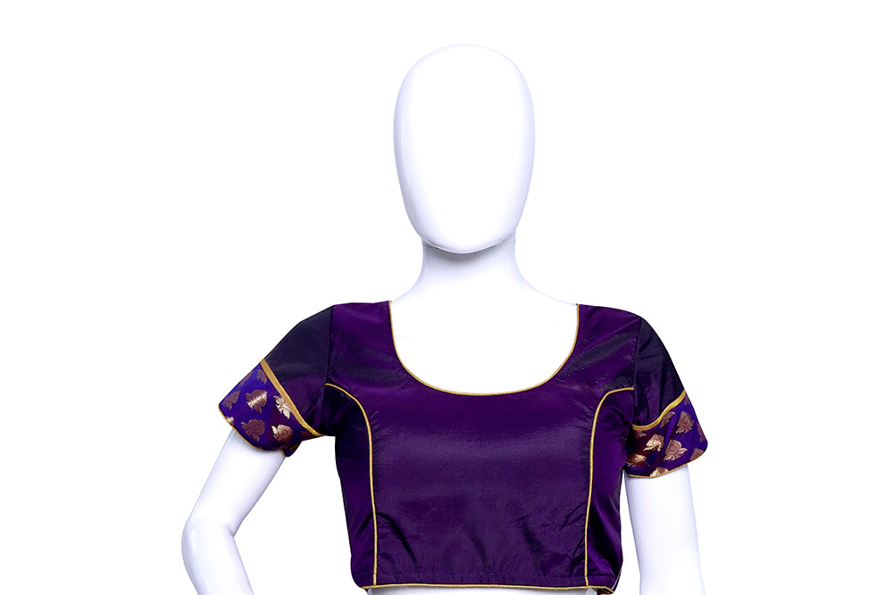 Broad Neck purple Color with Princess Cut embellished with brocade Patches on sleeves Blouse | S3B28