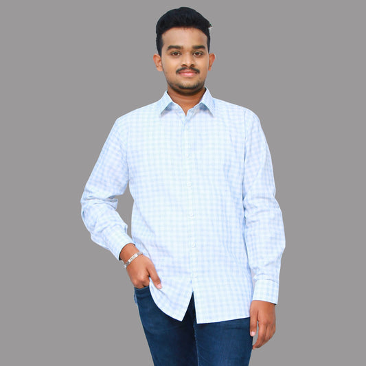 Men Checkered Formal Light Blue Shirt | S3S722
