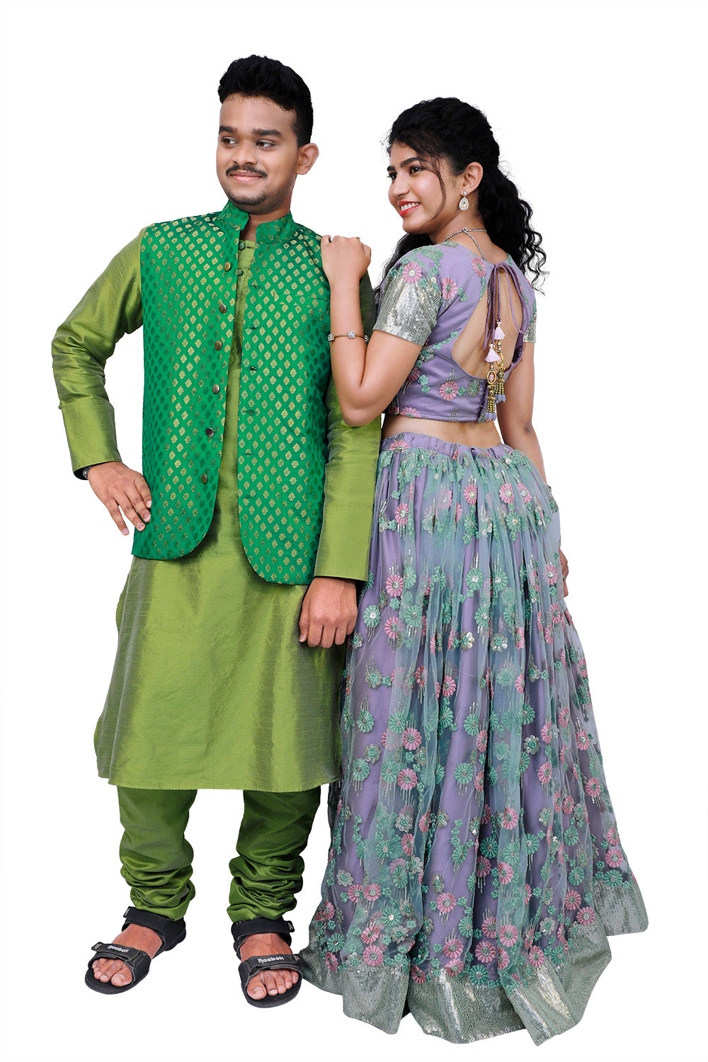 Men's Green&Gold Print Sherwani Set,Embroidery Lehenga Set Wedding Combo | S3WC2