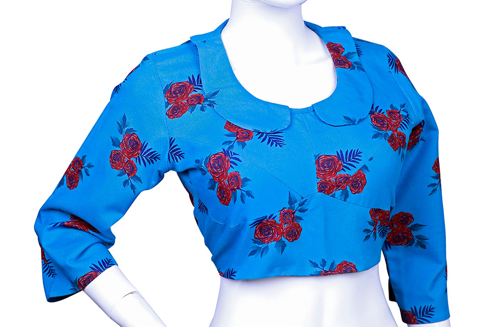 Panpeter Collared Neck Blue printed Blouse | S3B17