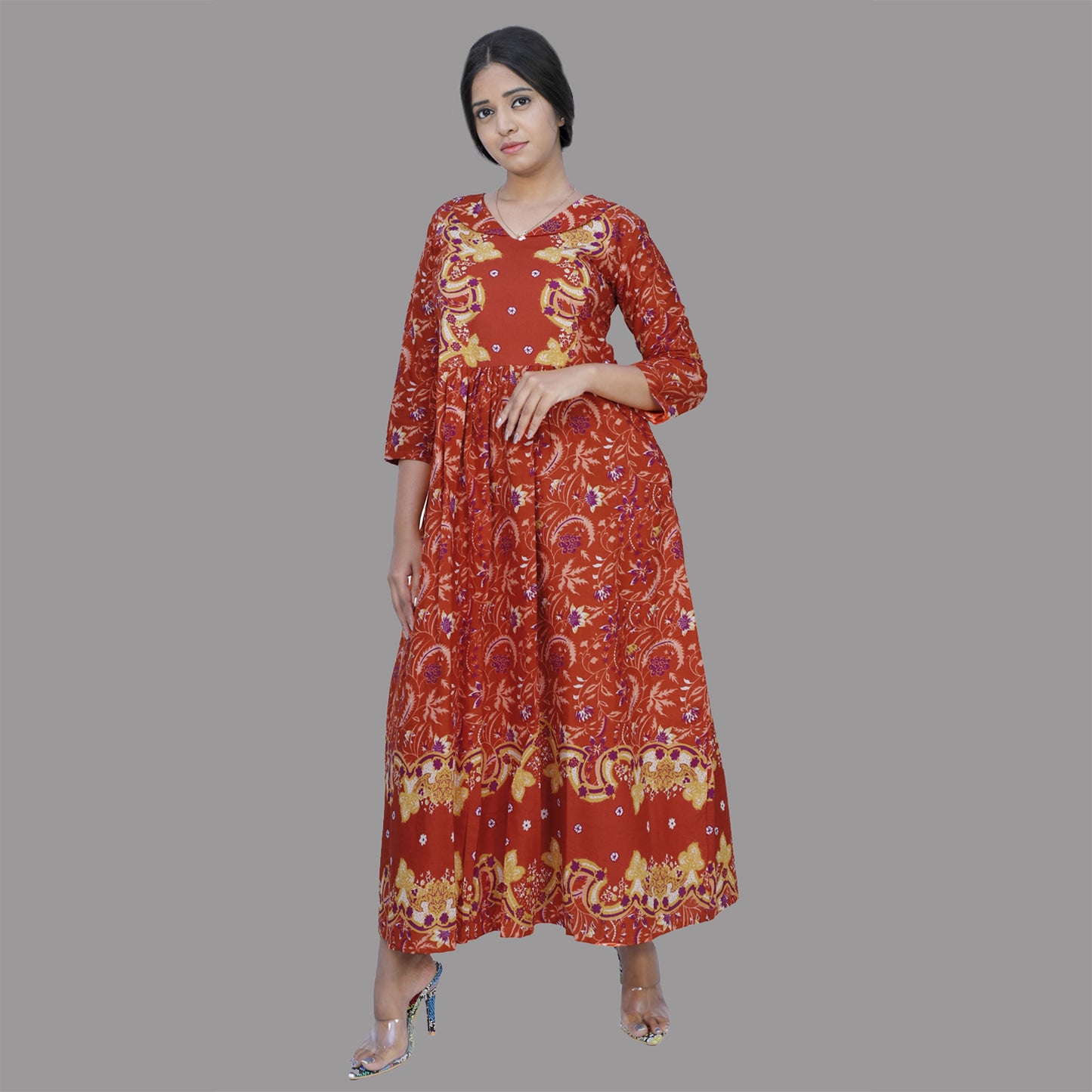 Full Length Flared/A-line Gown (ORANGE) | S3K541