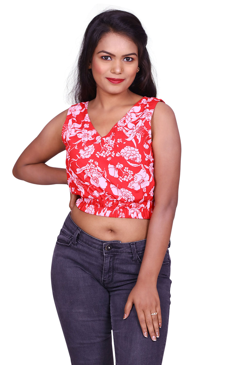 Casual Sleeveless Printed Women Red Top | S3C717