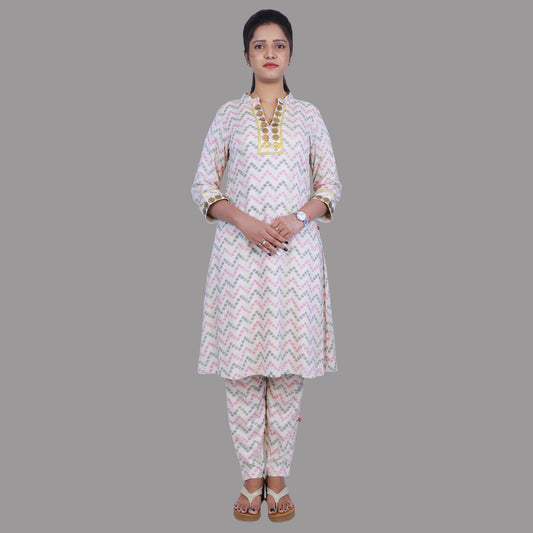 Women Chevron/Zig Zag A-line Kurta Set | S3X185