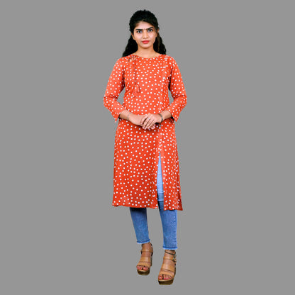 Orange Polka Dot Print A-Line Casual Dress | S3K98