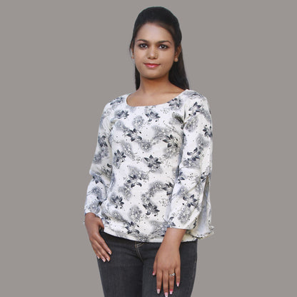 Casual Extended Sleeves Printed Women Grey Top | S3ST249