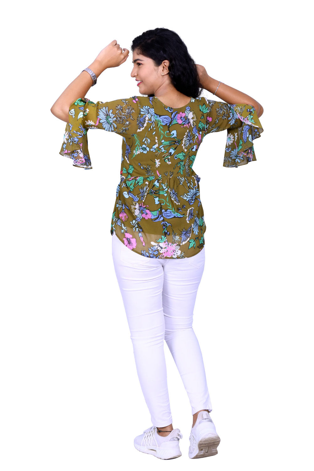 Green Floral Printed Short Top | S3CT814