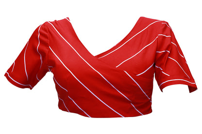 Red Striped V shaped Neck Blouse | S3B9