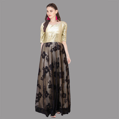 A-Line Bisque & Navy Blue Gown for Women | S3G174