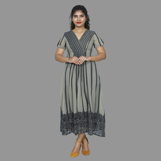 Squirrel Grey Printed Gown – Graceful & Contemporary Ethnic Style |  S3G886