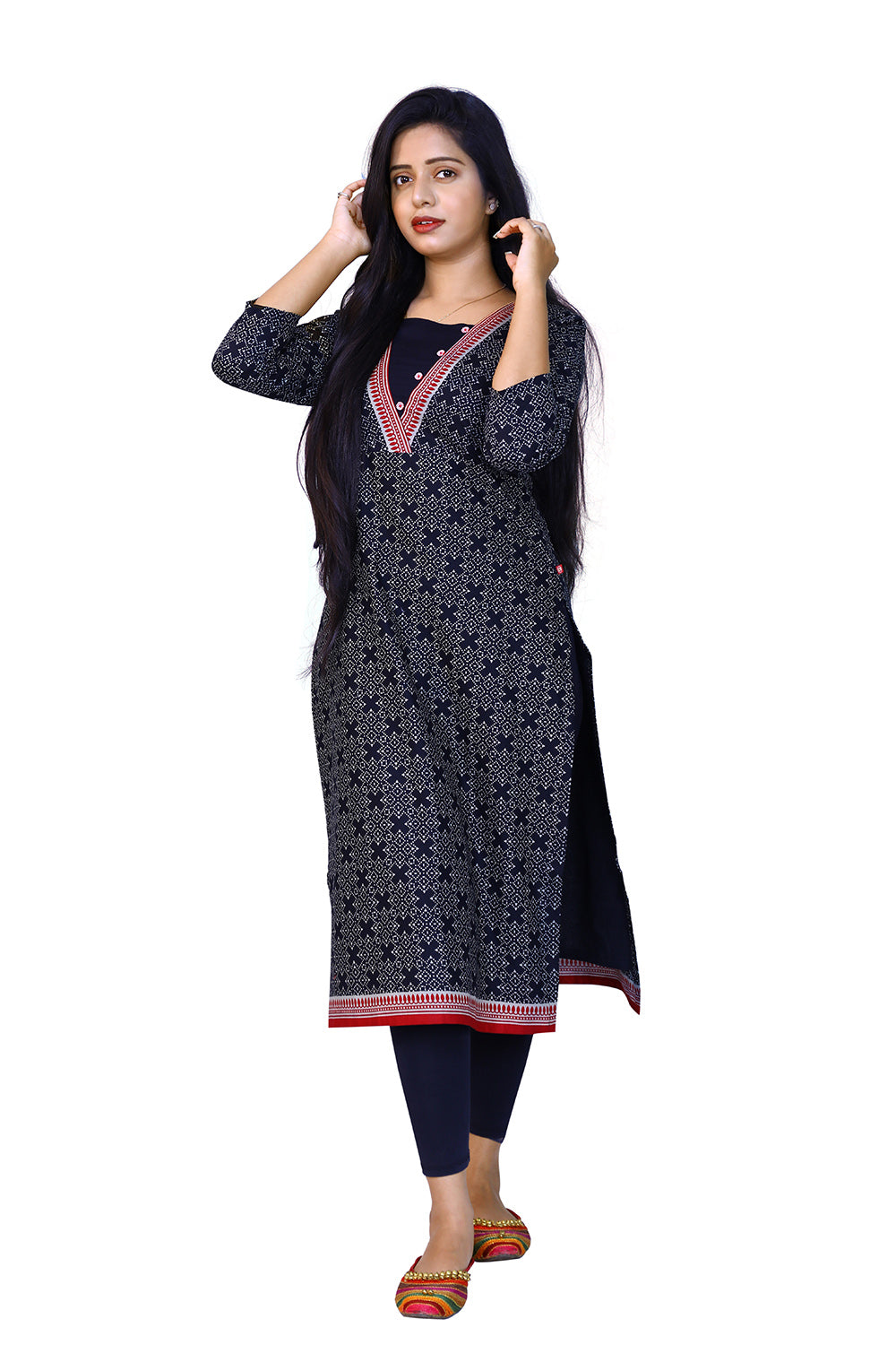 Black Printed Straight Kurta | S3K890