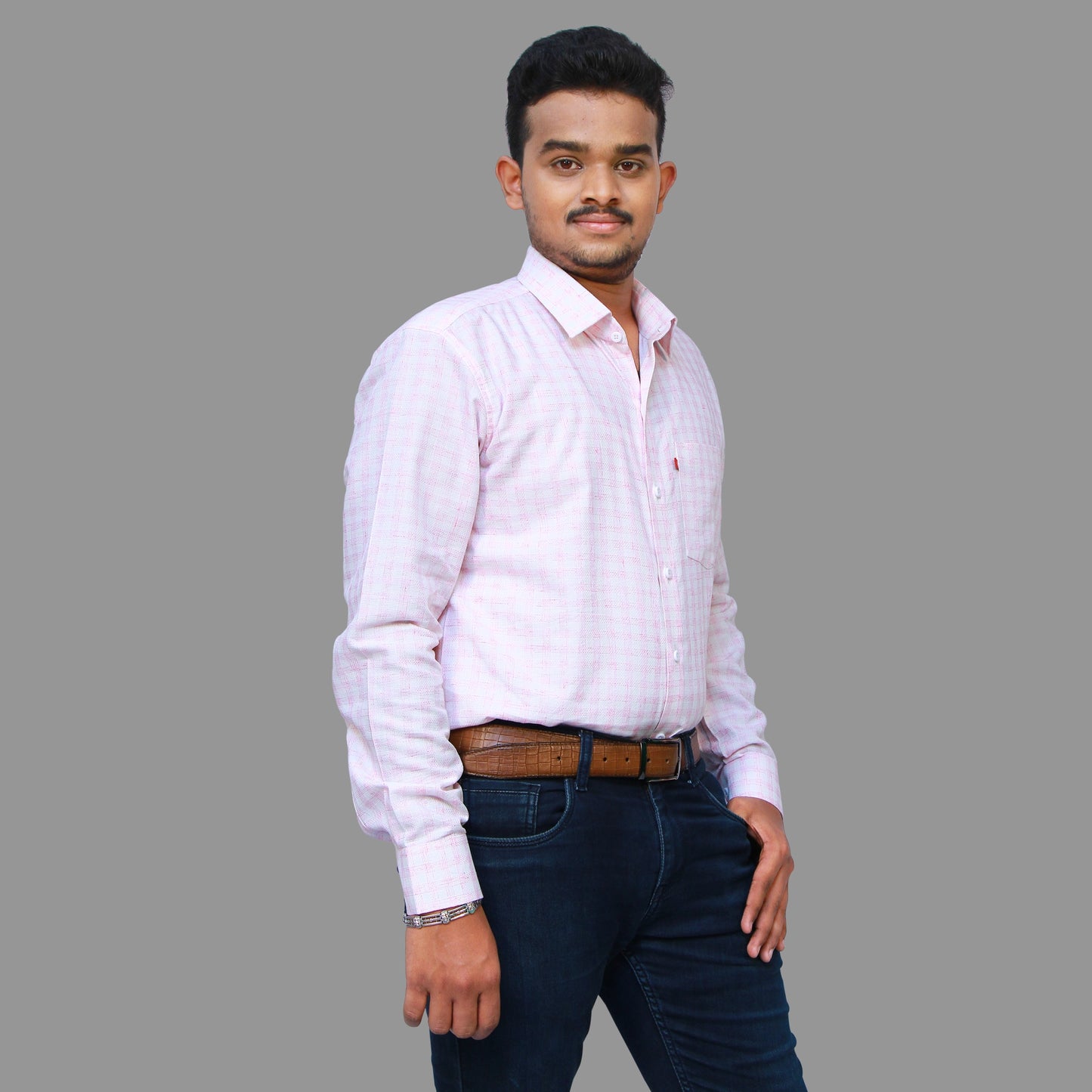 Men's White and Pink Checks Full Hands Shirt | S3S721
