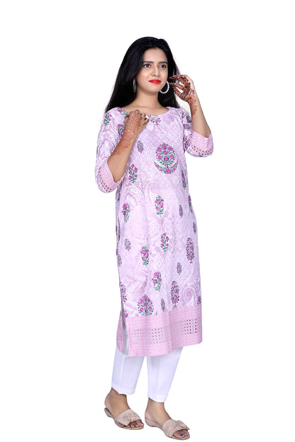 Womens Chikankari Pink Sequin with Thread Embroidery Kurti  | S3K973