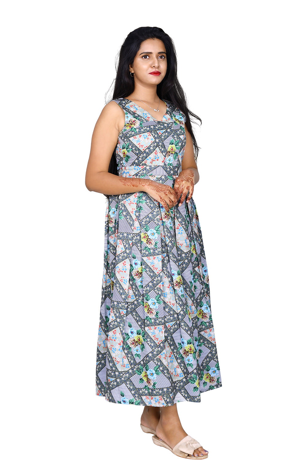 Womens Satin Forest Green Floral Print Maxi | S3G902