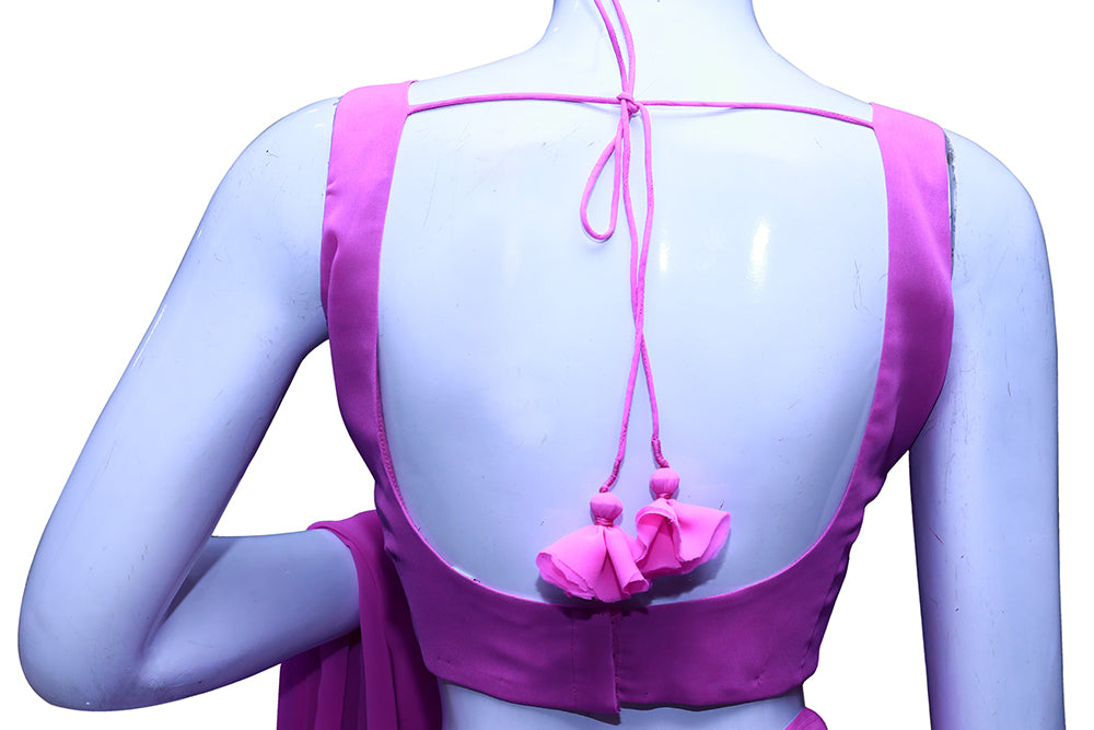 Women Pink Solid  Gerogett Ready Made Padded Blouse | S3B23