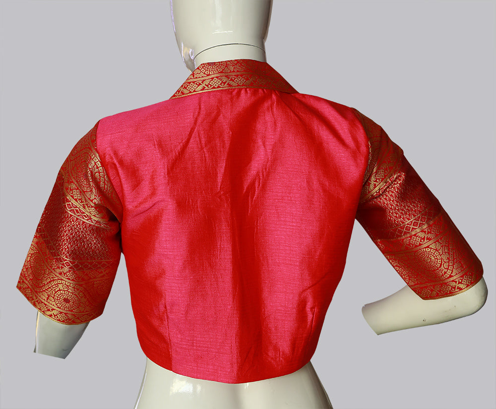Suit Collared Pink Banaras Pattu Blouse | S3B51