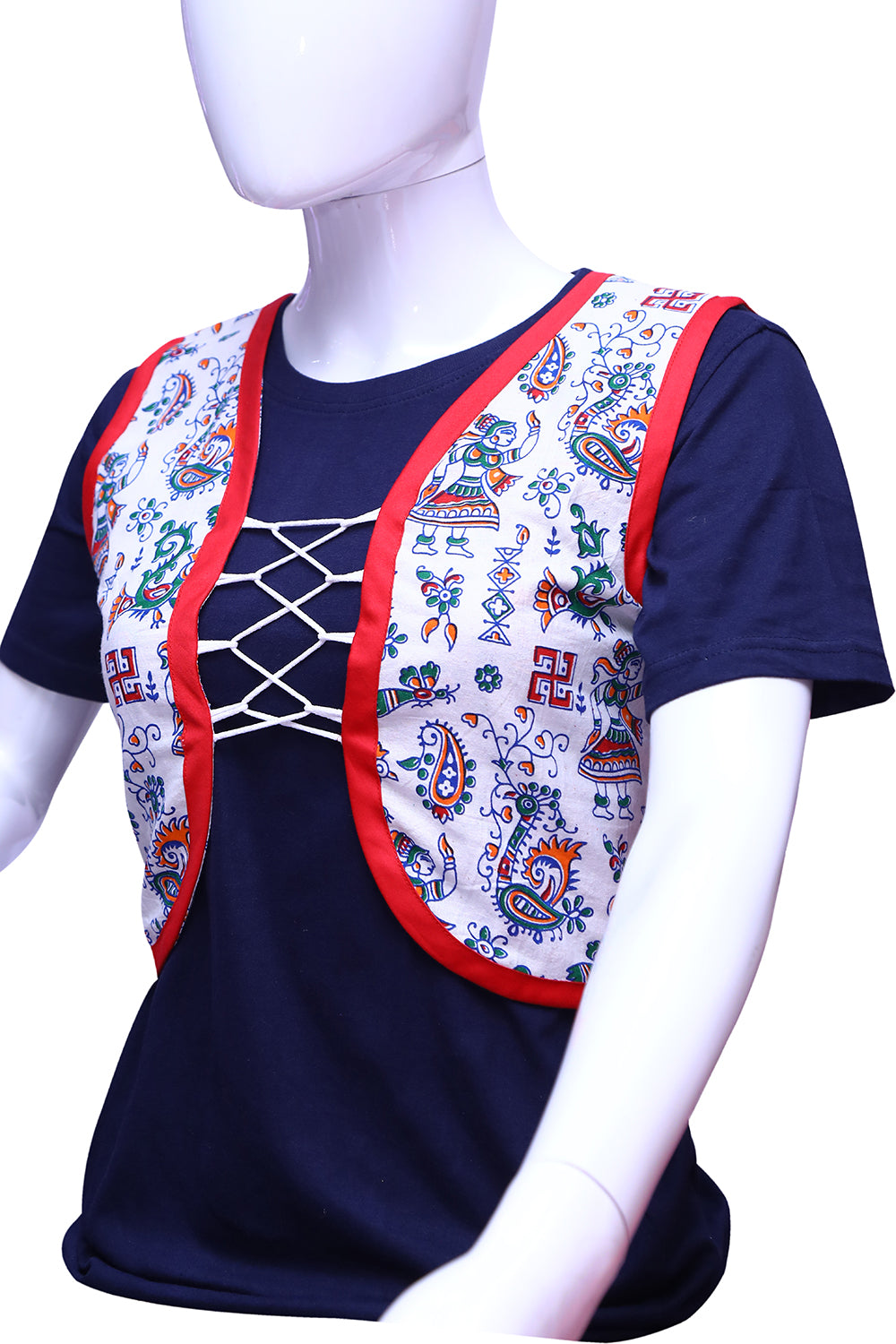 White Kalmkari Printed Sleeveless Blouse | S3M44