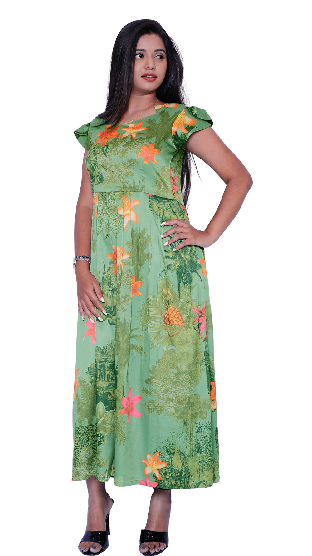 floral Printed satin Straight Gown | S3G656