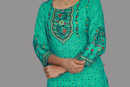 Spring Green Printed Straight Fit Kurti | S3K1010