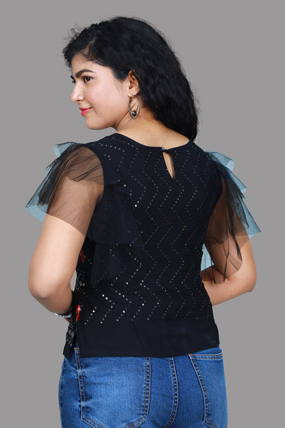 Black Sequin Short Top | S3K976