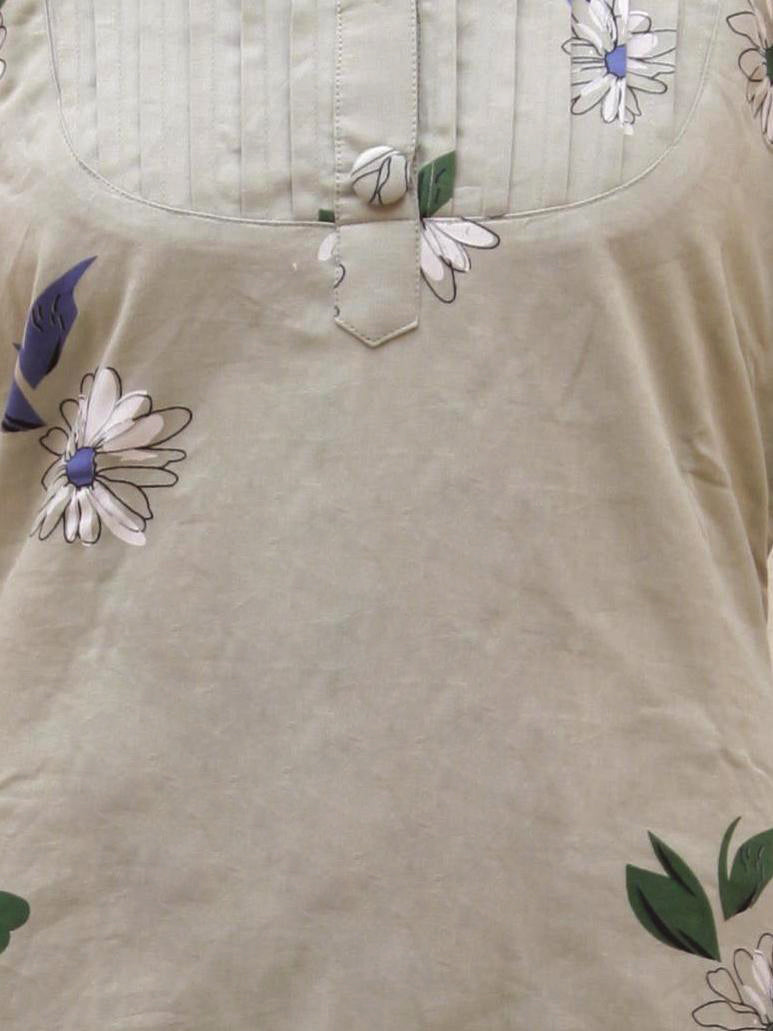 Grey & Green Floral Print Straight Cotton Kurta | S3k138